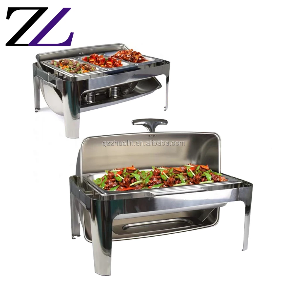 Chaving Dishes Dining Dinnerware Rectangular Buffet Roll Top Chaufing Dish Window Electric Kitchen Counter Top Food Shafer