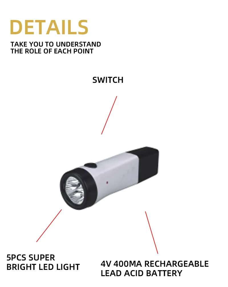 Rechargeable Torch Battery LED Light Outside Use Flashlight