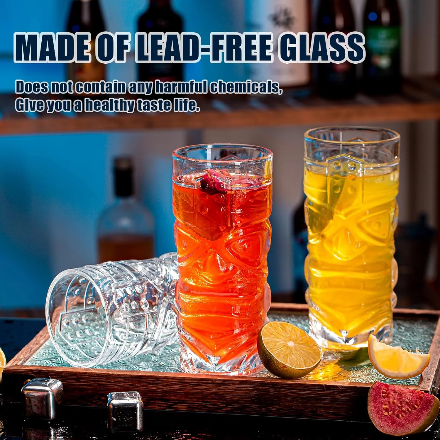 Tiki Glasses Set of 12 - Perfect for Tropical Cocktails