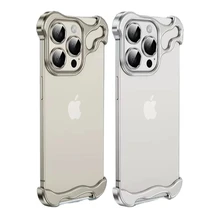 Luxury Irregular Aluminum Alloy Bumper Phone Case IPhone 13 14 15 Pro Max with Lens Film Protection Bare Metal Shockproof Cover