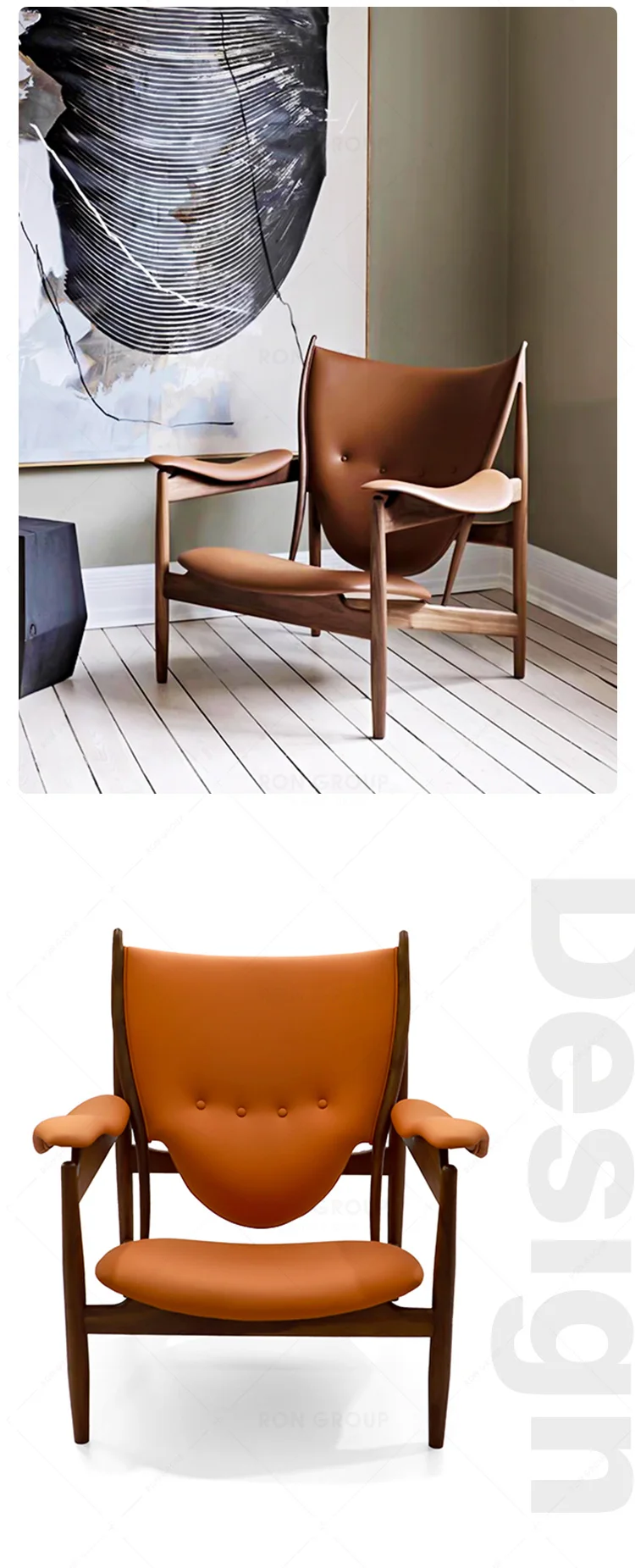 Modern Ash Cloth Down Bag High-end Luxury Natural Wooden Chairs with Armrest Dining Chair