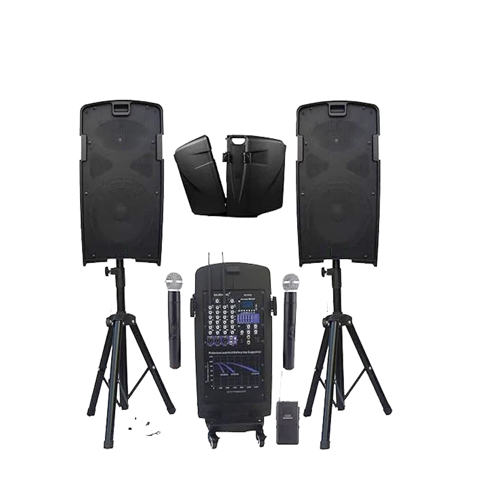 Portable PA System with Microphone and Speakers 5Ch Audio Mixer Built
