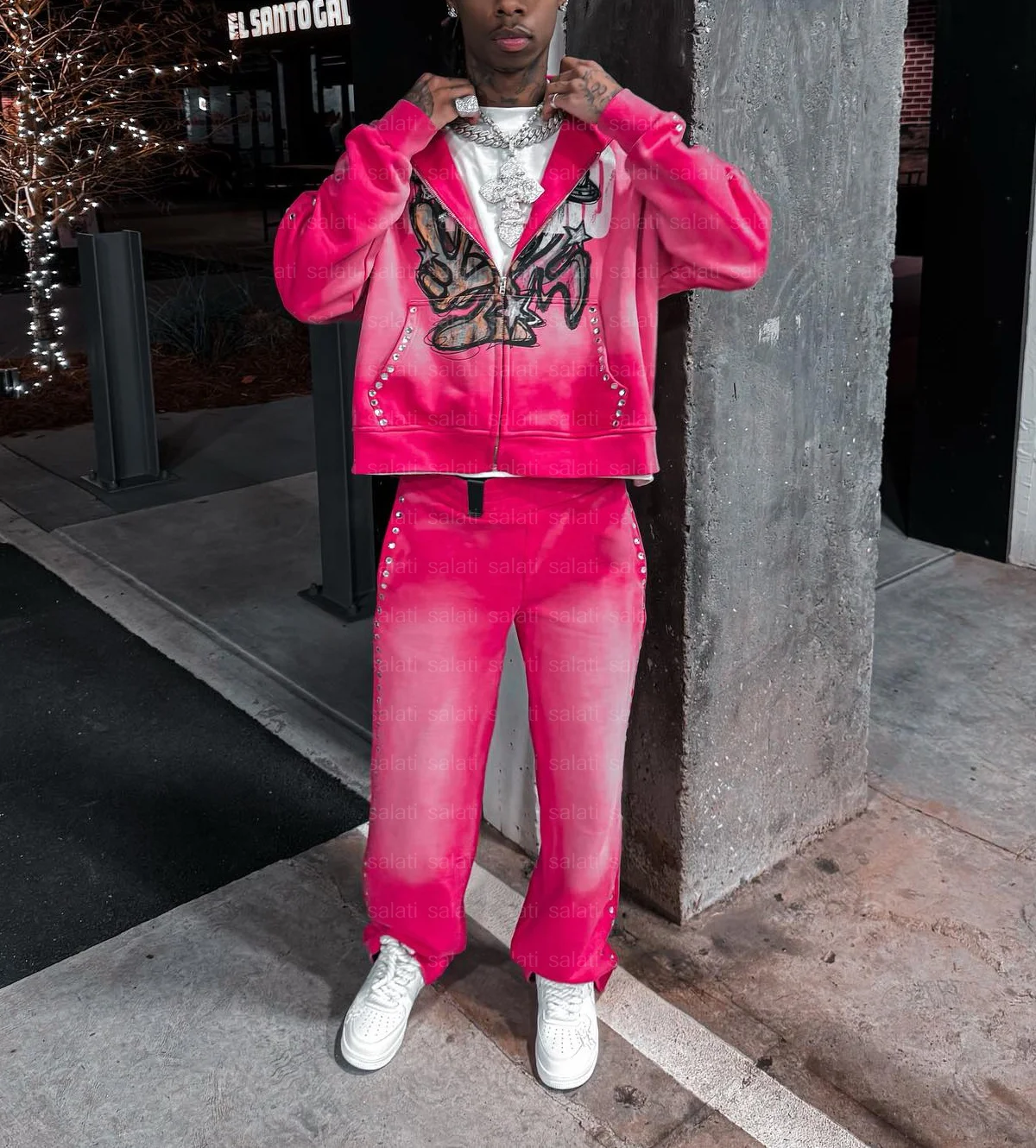 Custom Oversized Baggy Cotton Blank Straight Leg Rhinestone Sweat Trousers Track Jogger Acid Washed Sweatpants Flared Pants Men gallery 2