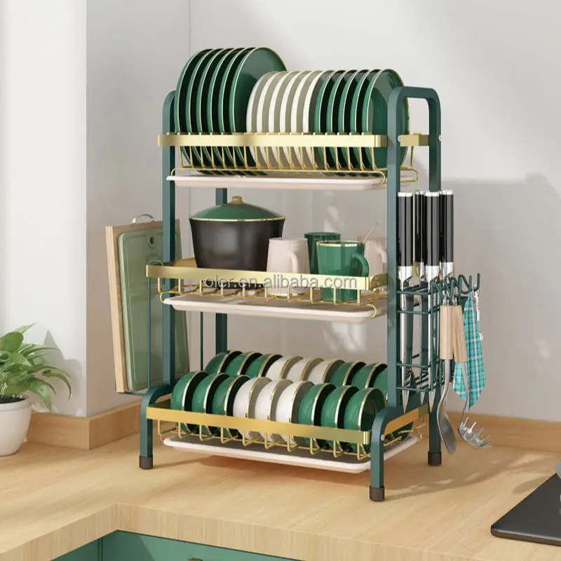 Kitchen Plate Holder Black 2 Tier Dish Towel Rack Kitchen Organizer Colored Dry Dish Drying Rack