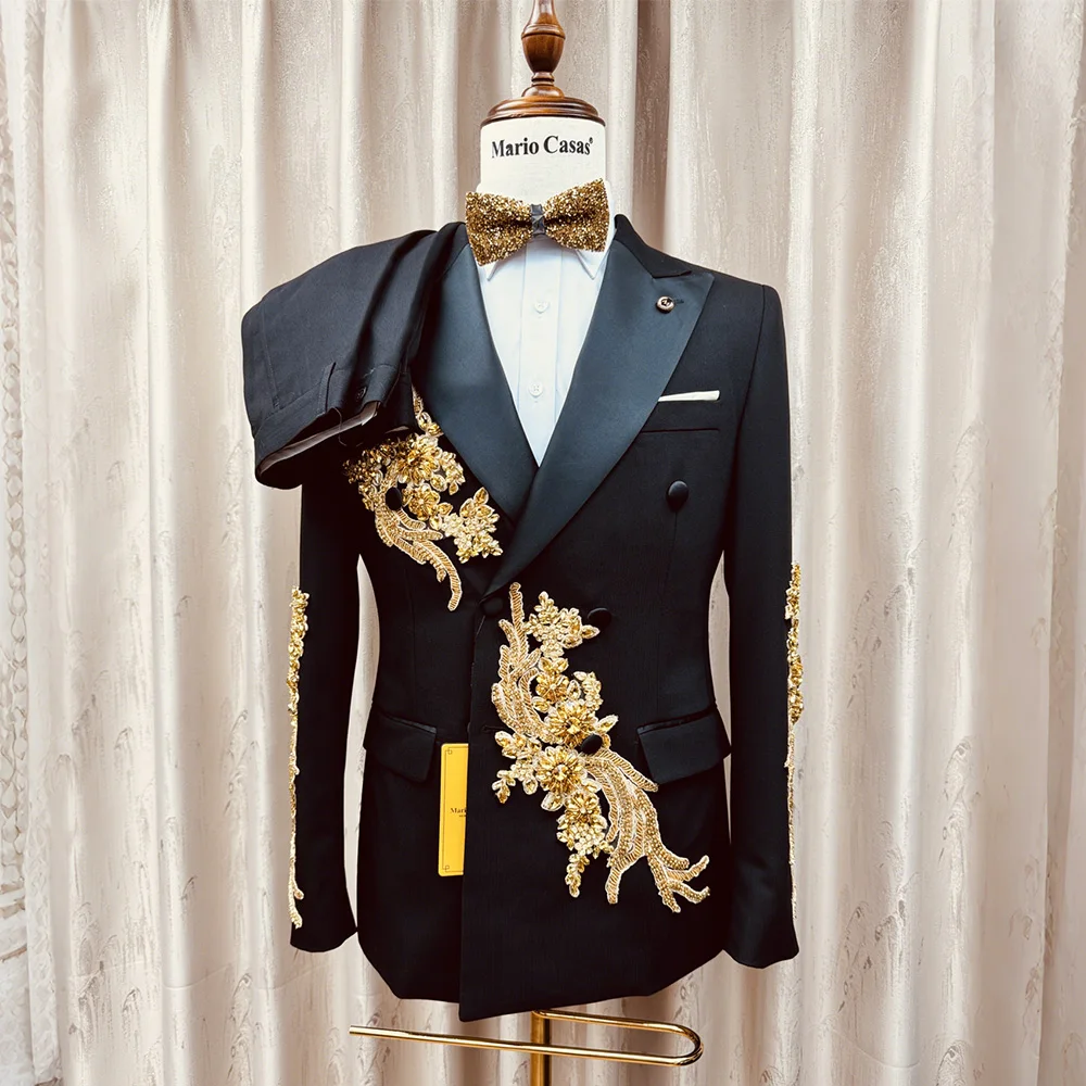 Luxury Hand Embroidery Made Men Suits 2 Piece for Prom Groom Formal Party Wear Tuxedo