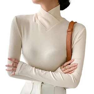 Fleece Crossover Turtleneck Women's High Stretch Mock Turtle Neck Long Sleeve Bottoming Cloak Korean Style