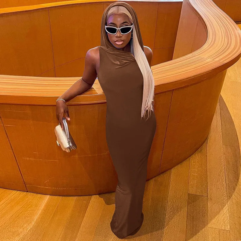 Y2k Style Women Long Hoodie Sleeveless Bodycon Dress Wholesale Casual Dresses Regular Street Wear For Women