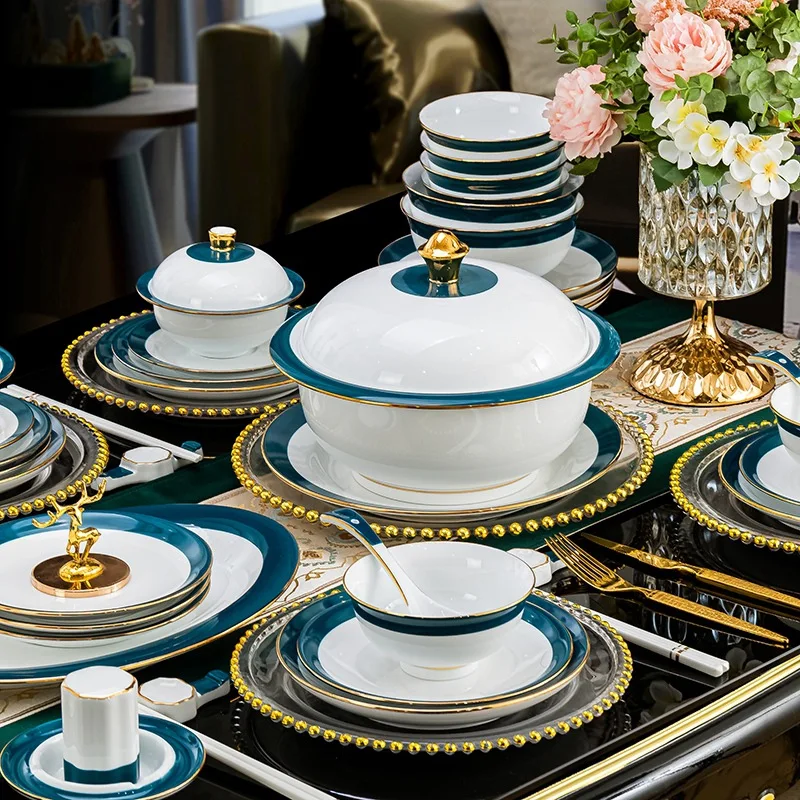 Bone China Ceramic Plates Spoons Tableware New Chinese Style