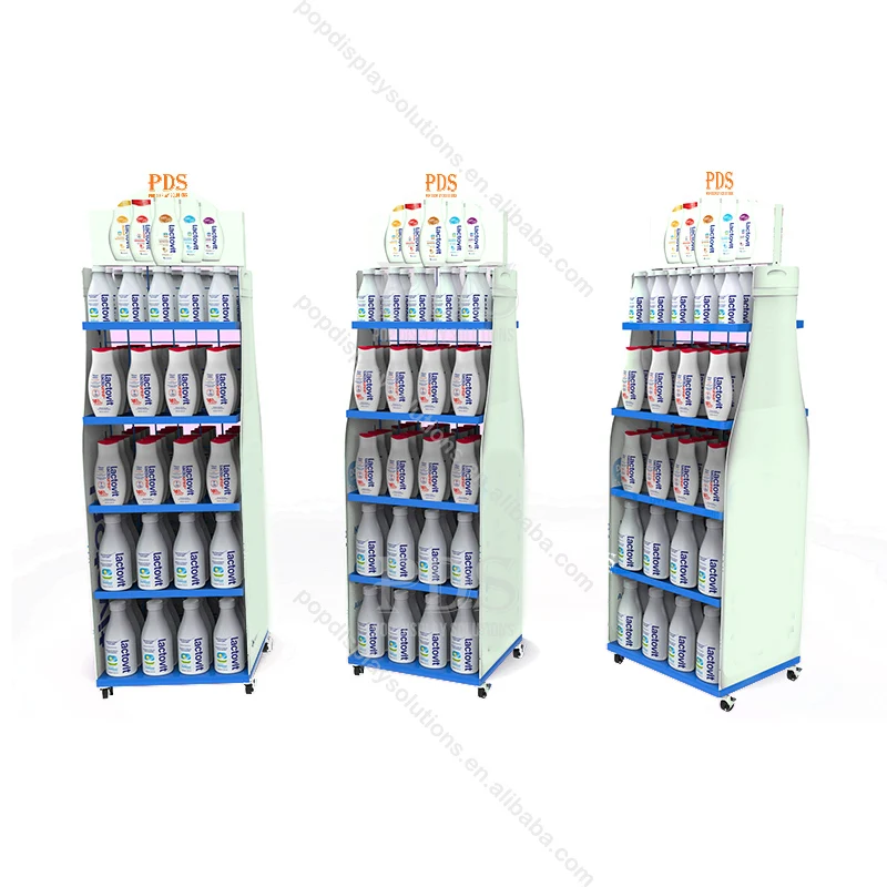 Customized Movable Drink Beverage Display Rack With Wheels For Retail