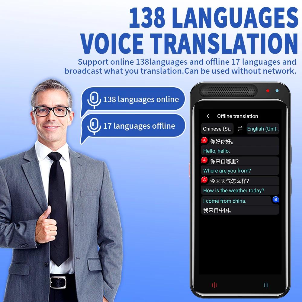 Auricolare Traduttore Vocale Bluetooth 5.4 – Supporta 138 Lingue, Modalità 3 In 1, Traduzione Offline E Batteria Fino A 30 Ore