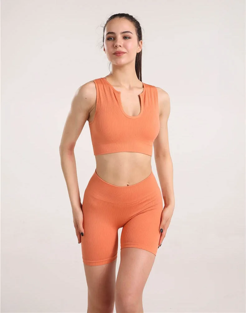 Factory Wholesale Seamless Women Ribbed Sleeveless Tank Top Fashion Women's Cropped Training Trim Sports Yoga Bra factory