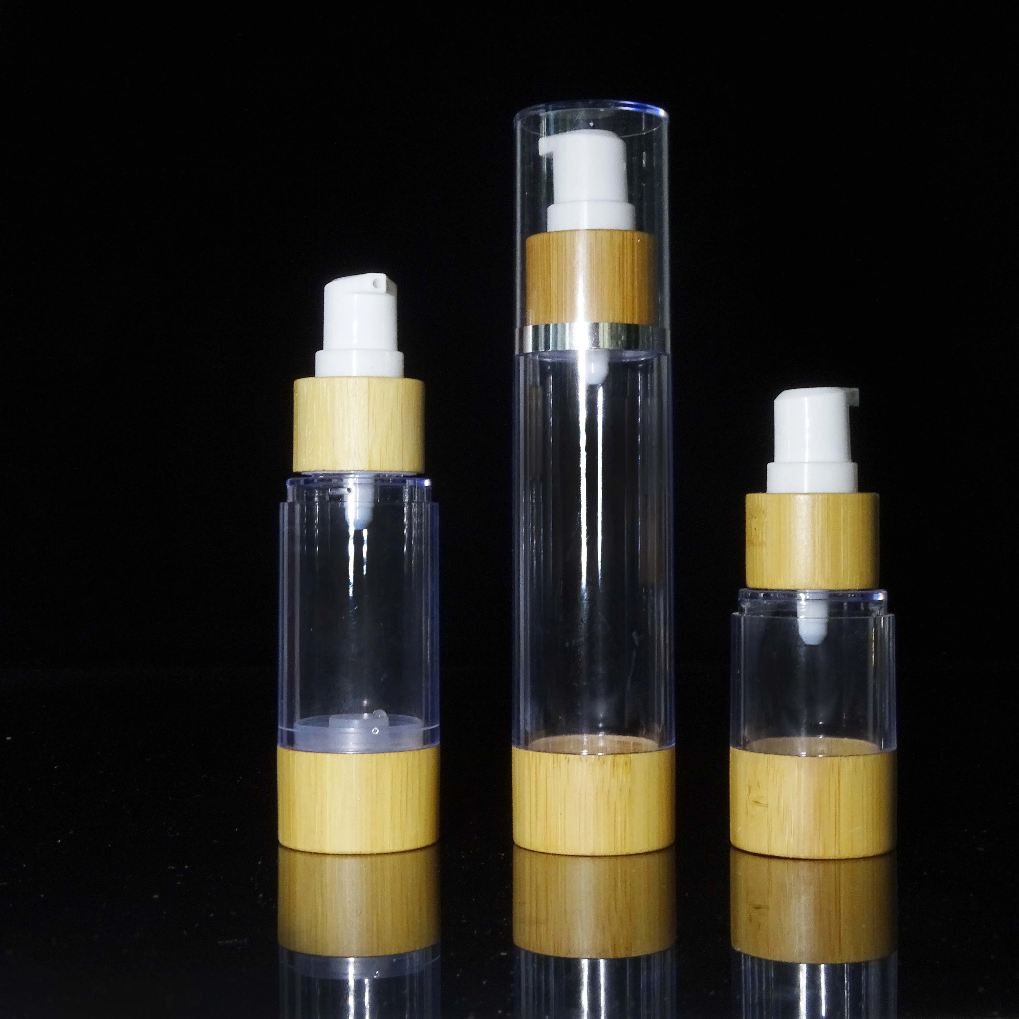 Bamboo Airless Bottles Custom Brand Airless Bamboo Lotion Pump Bottle For Shaving Cream 15ml 30ml 50ml