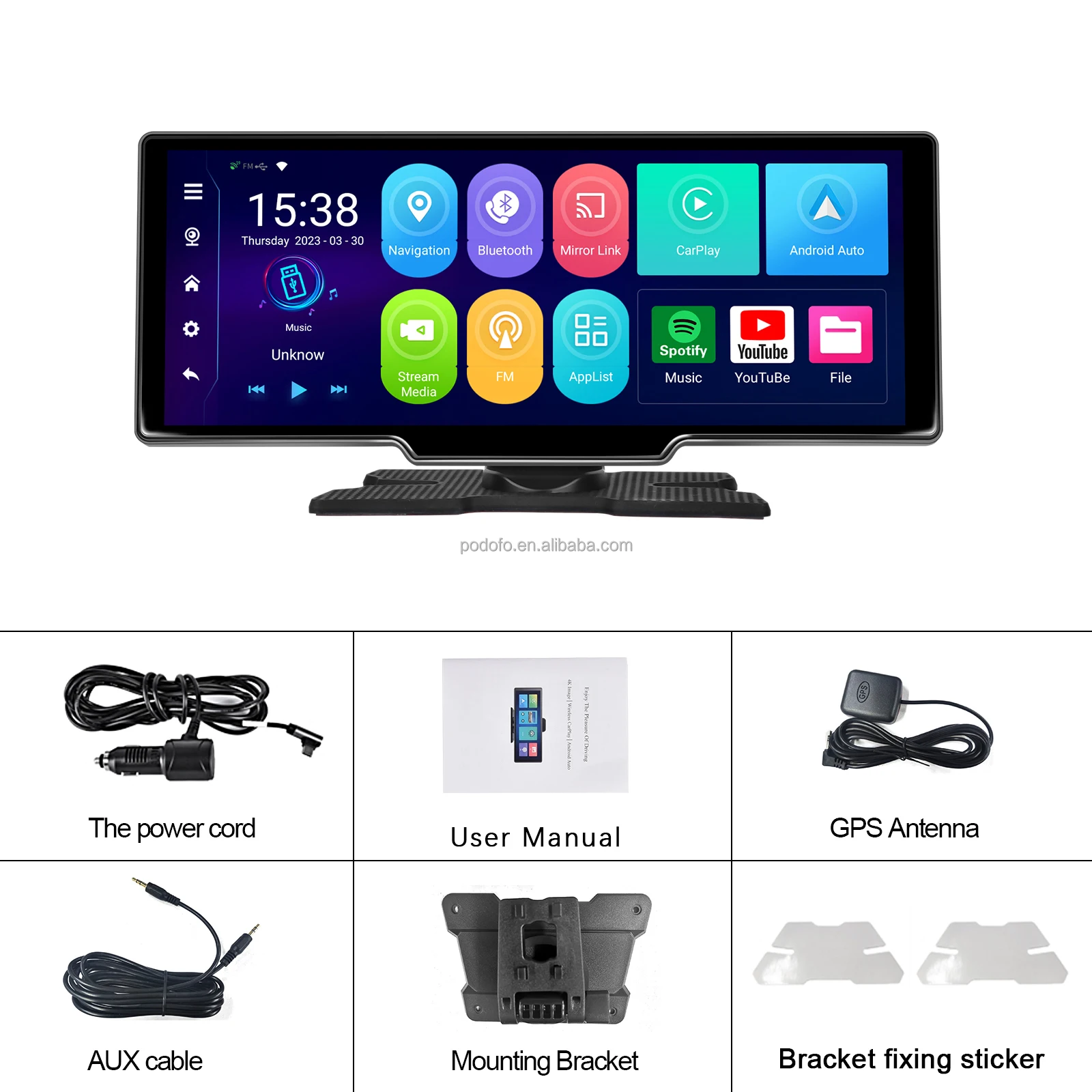 Podofo 10.26" Android 13 Autoradio Car Radio Portable Carplay Android ...