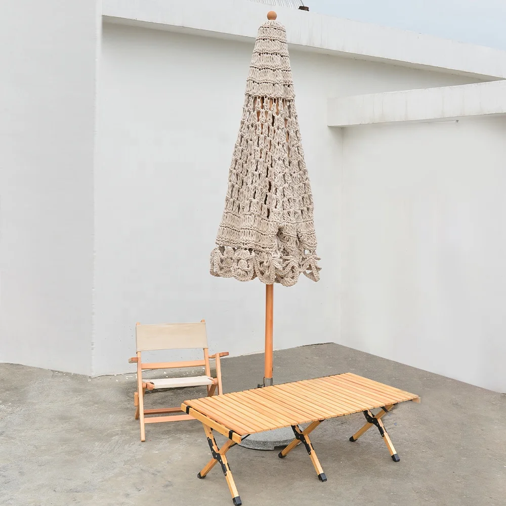 Ombrellone Da Spiaggia Bohémien Con Frange E Nappe – UPF 50+ – Legno E Fibra Di Vetro – Con Borsa - 6
