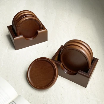 4-piece Acacia Wood Coasters with Base Creative Retro Coasters, Perfect for Home Use As Heat-insulating Table Decorations.