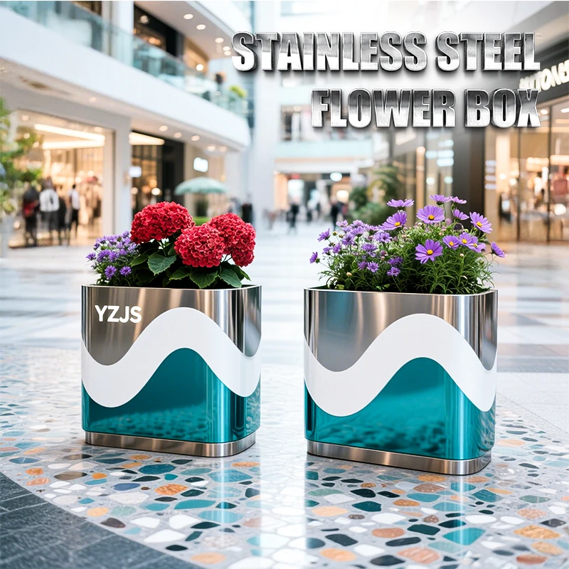 Painted flower boxes in shopping malls