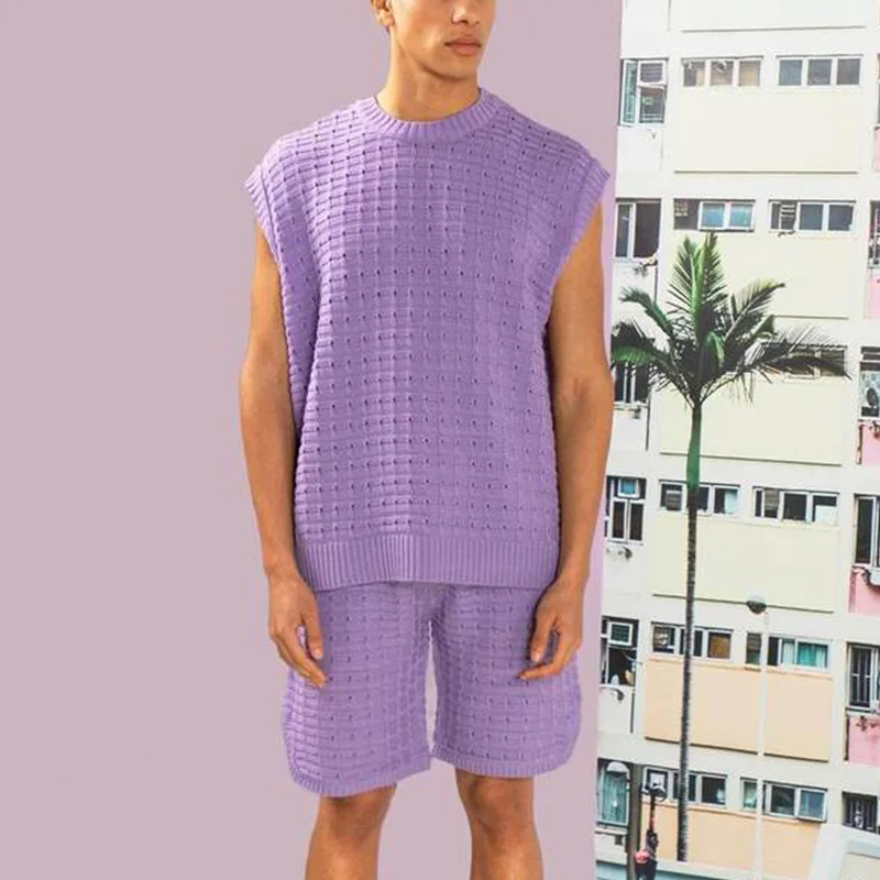 トップス Kamiya mens summer knit Mens Knit Shorts Set, Knit Tank Top, Knit Shirt Men, Men's