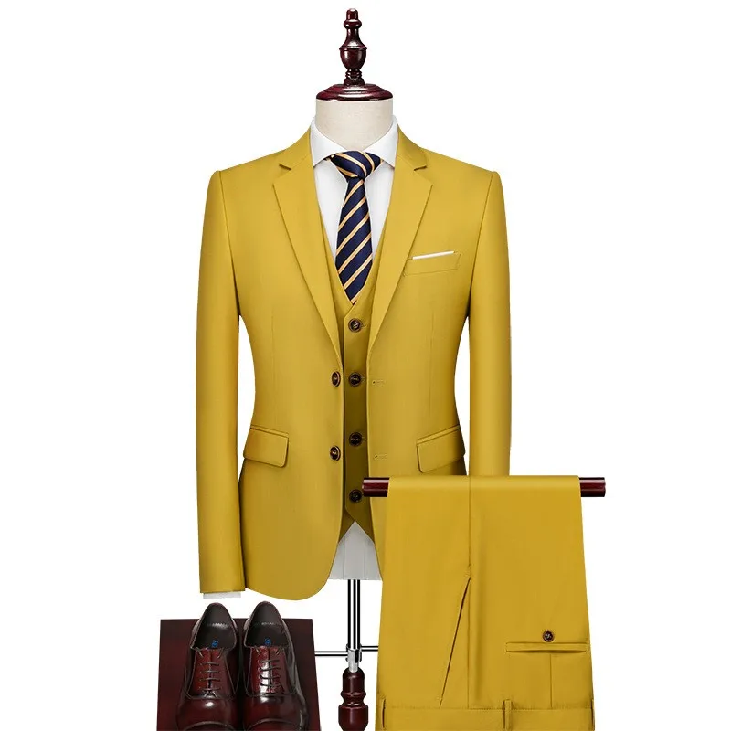 Y2603 British Style Business Suit for Men Slim Fit Jacket+Vest+Pant 3 Piece Set Formal O aperçu 19