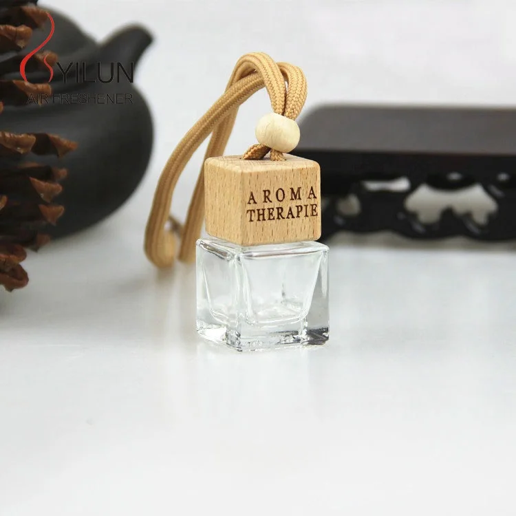 5ml 8ml Empty Square Shaped Diffuser Bottle Wooden Car Perfume Bottles Hanging Car Air Freshener for Car Diffuser Use