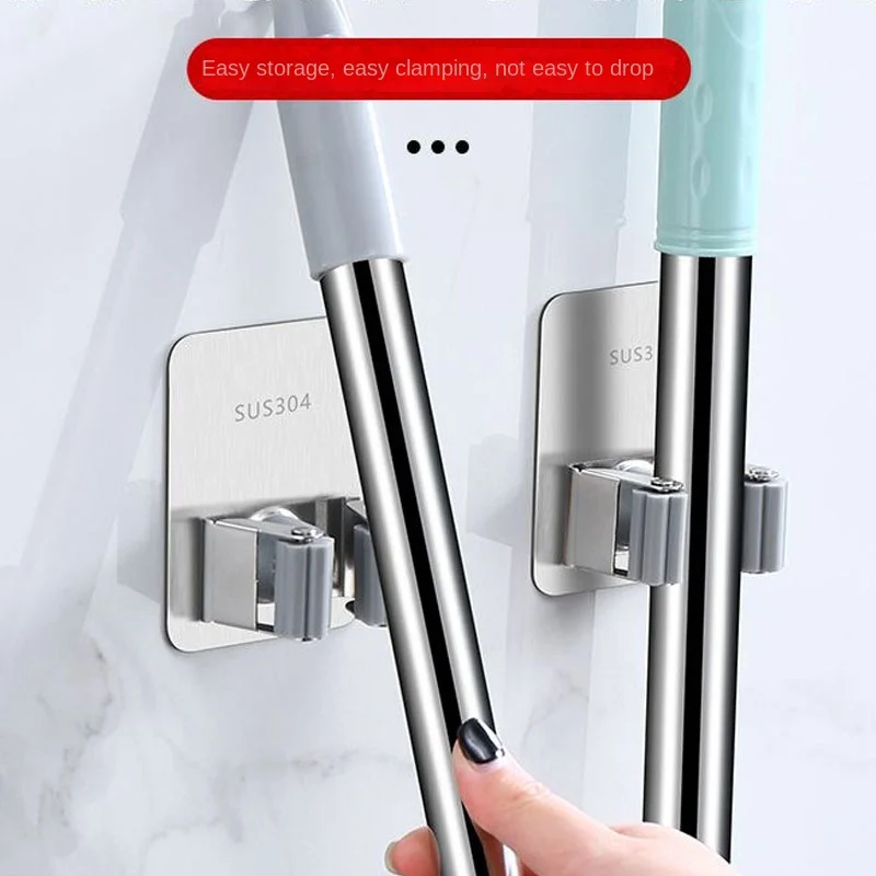 Rental Friendly No Drill Wall-mounted Holder for Mop Drying in Apartment Hallways or Closets