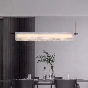 Nordic Style Modern Simple Luxury Spanish Natural Marble Chandelier Adjustable Height Dining Living Room Ceiling Lamp AC Power