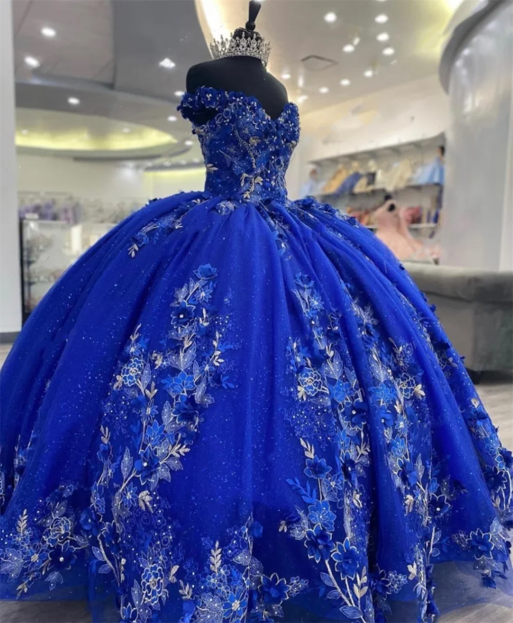 Ruolai Qd004 Royal Blue Off Shoulder 3d Appliqued Wedding Dresses ...