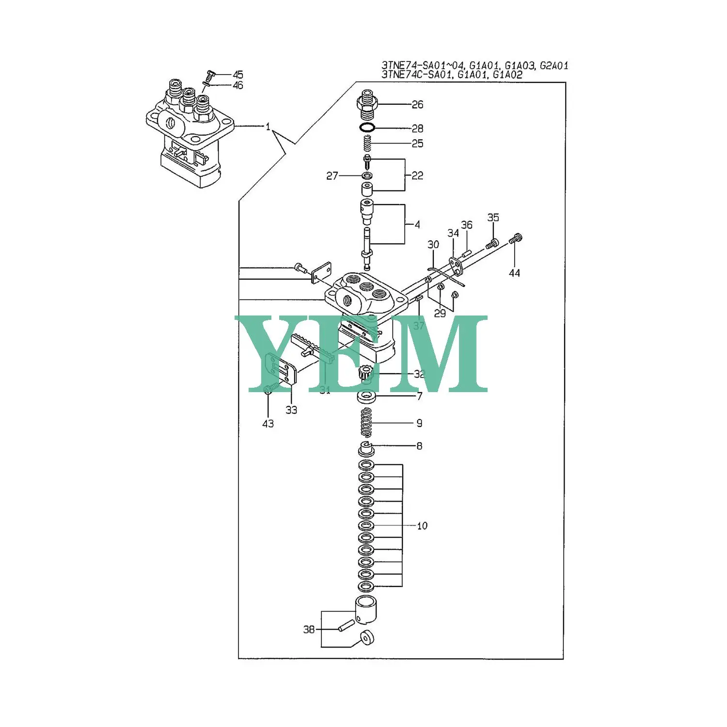 3TNE74 FOP ASSY 719624-51100 for Yanmar 3TNE74-G1A Engine