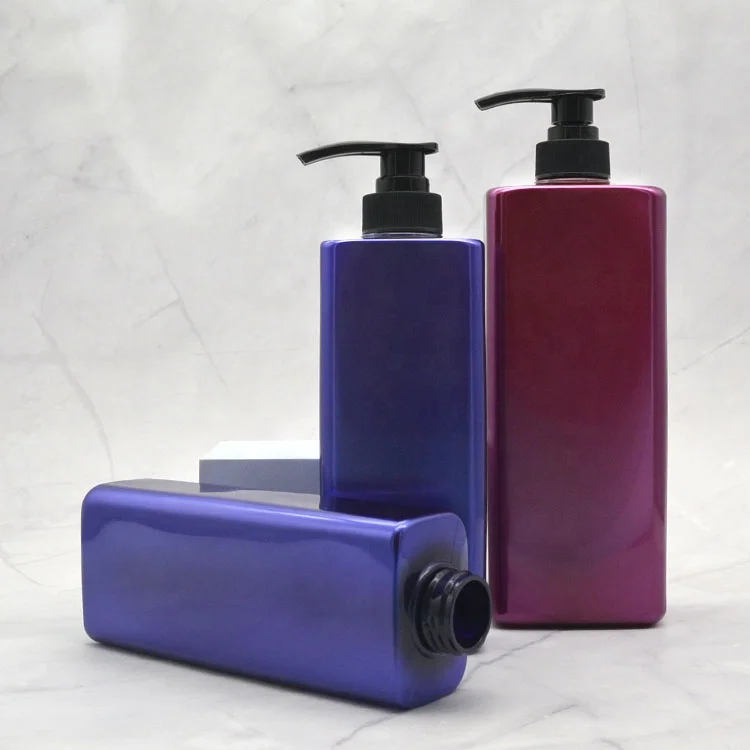 Oem Customize Empty Hair Plastic Pet Pink Square Refillable Bottles With Pump 500ml 1000ml