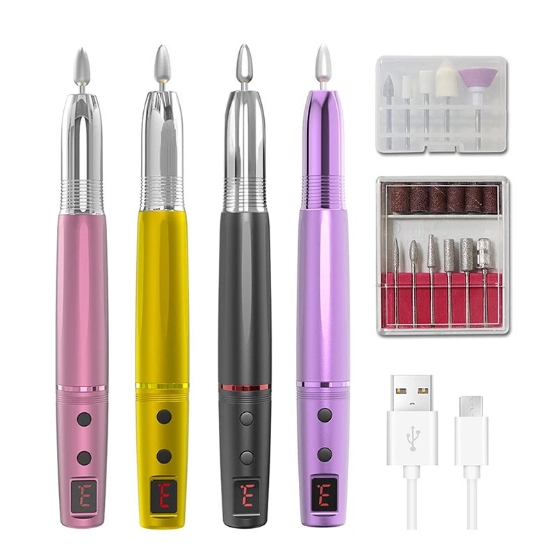 Беспроводная электрическая дрель для ногтей, перезаряжаемая Беспроводная портативная профессиональная пилка для ногтей с насадками