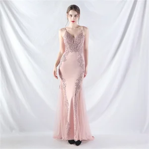 Luxury Women's Elegant Mermaid Party Maxi Evening Dress Soft Satin Floor-Length Ball Gown with Tulle Applique for Prom