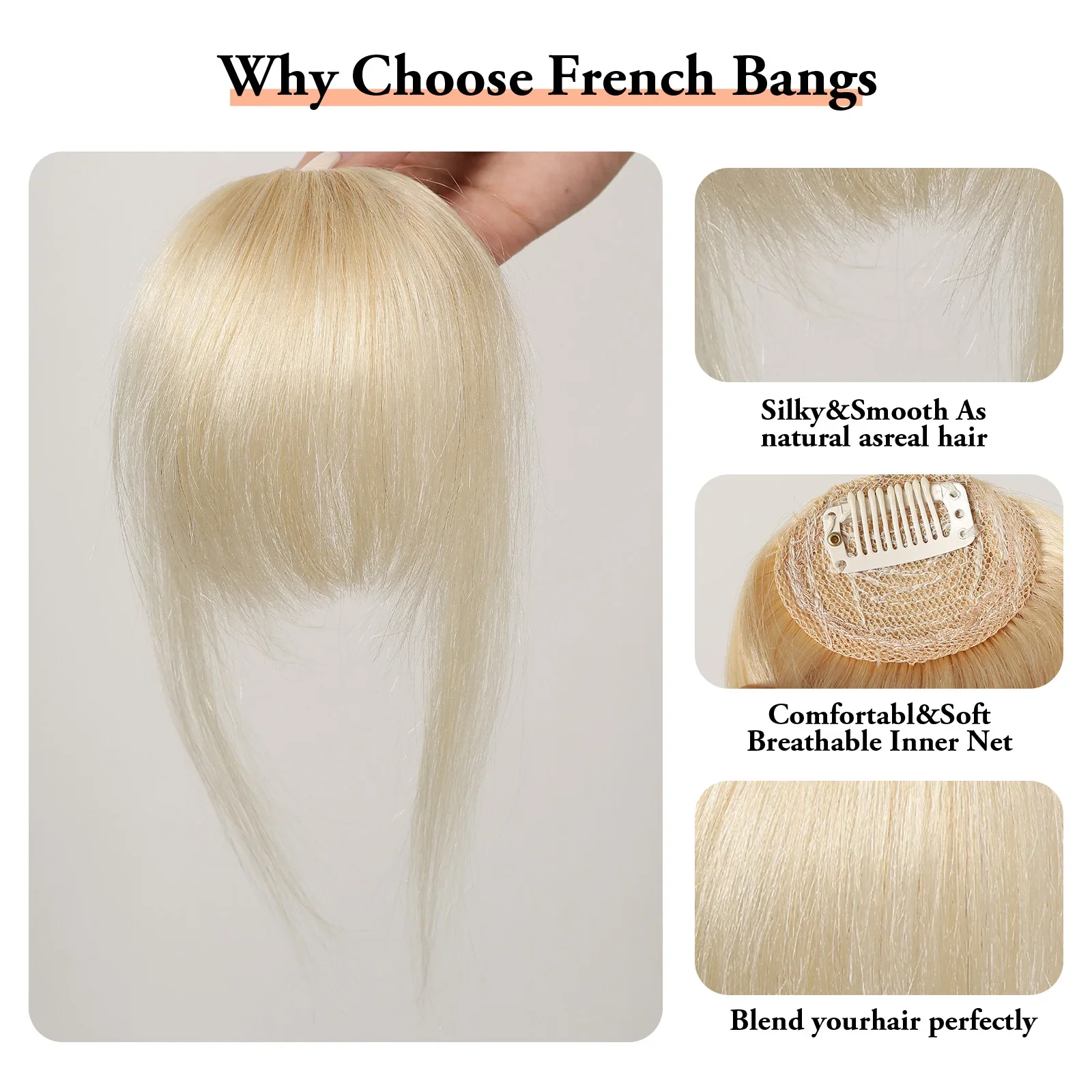 Platinum Blonde Human Hair Bangs Clip in Straight Hair Pieces for Women Blunt Bangs Extension_voghion.com