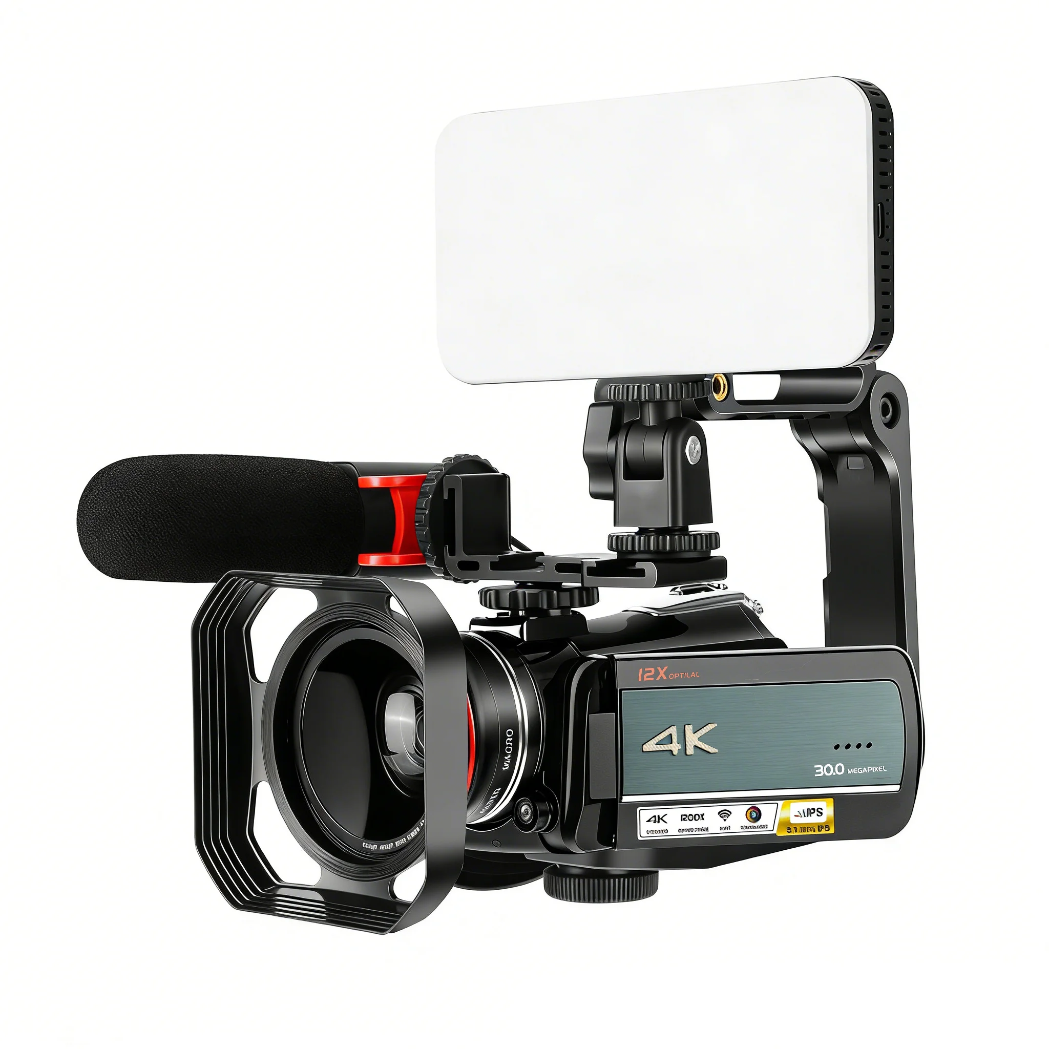 30MP 4K Wi-Fi 12倍光学ズームデジタルビデオカメラ（タッチ
