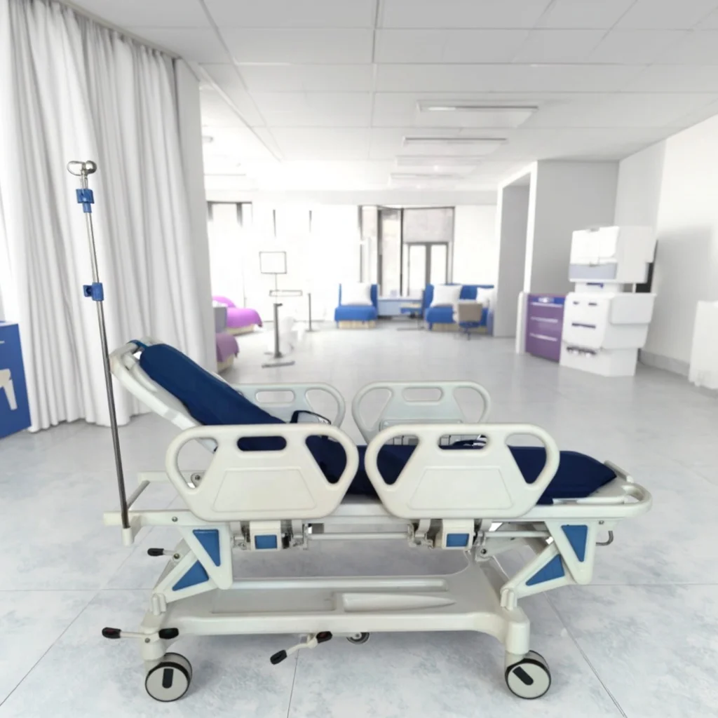Hospital Furniture Metal Healthcare Transfer Trolley Infusion 70 Adjustable Back Rest Central Braking System for School Use 4