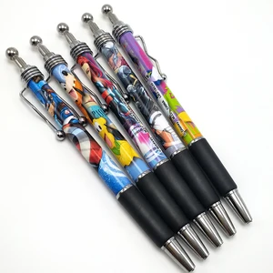 Customized Full Body Logo Promotional  Souvenir Ballpoint Pen Plastic Press Clip  Pen with Heat Transfer Printing