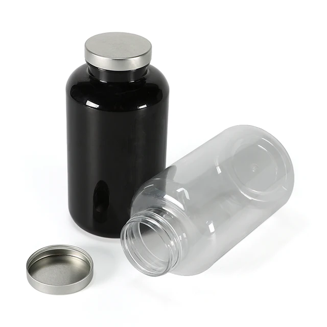 Hot sale PET Glossy transparent/amber Plastic Pill Packers Bottles 100ml 120ml150cc 200cc 250cc with Aluminum cover Metal cover
