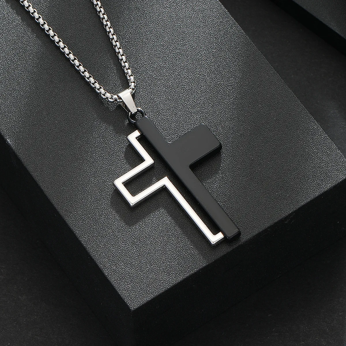 Black Stainless Steel Cross Necklace for Men Trendy Design