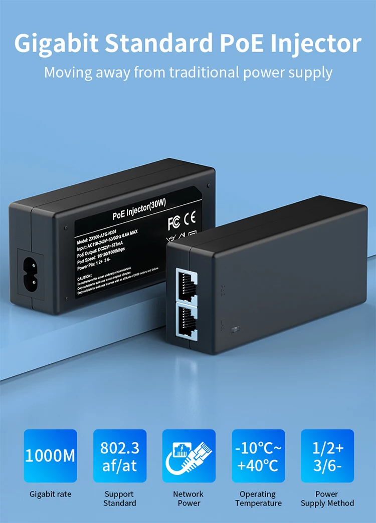 Gigabit POE Injector 30W with IEEE 802.3at/af Plug and Play 1000Mbps PoE Injector Adapter for IP Camera,Wireless AP,Surveillance