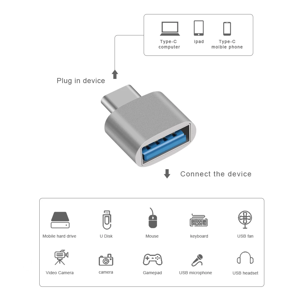 Дорожное зарядное устройство Otg Usb Type C к адаптеру Micro Usb