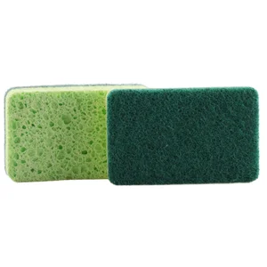 Professional Manufacturer Free Sample Wood Pulp Compressed Magic Sponge Cellulose Sponge with Scouring Pad