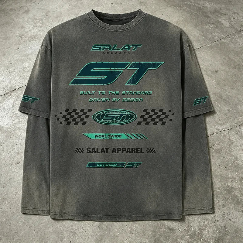 Salati Custom Boxy Tee Double Layer Long Sleeve Men Ripped Graphic Print Distressed Acid Washed Streetwear Vintage T Shirt gallery 5