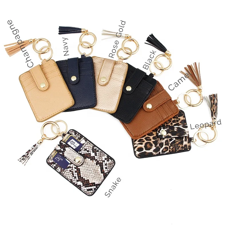 Wholesale Designer Leopard ID Card Holder Purse Wholesale Leather Credit  Card Keychain Wallet With Tassel From m.