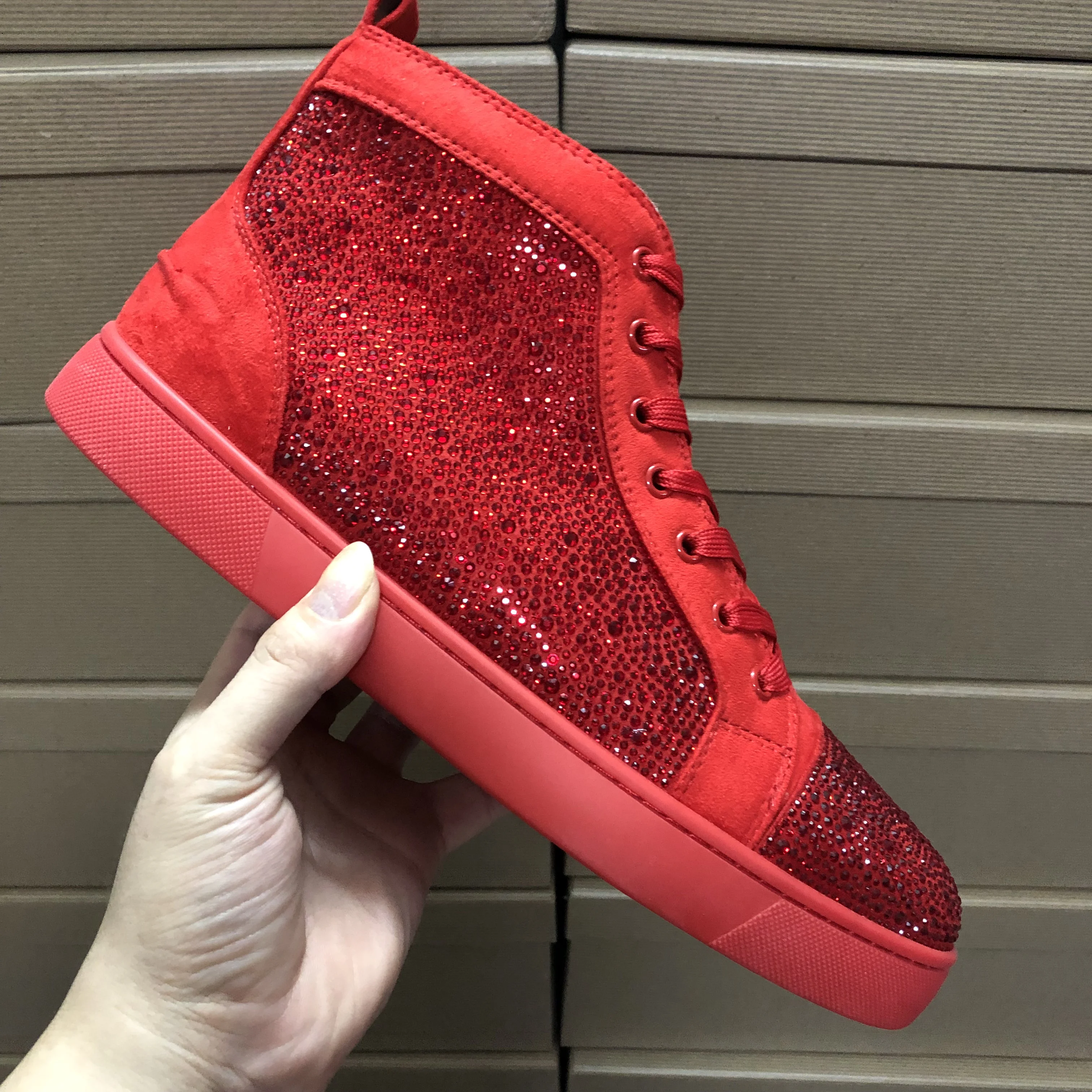 2022 Women Men High Top Diamond Rivets Shoes Leather Luxury Designer Famous  Brand Red Bottom Casual Sport Sneakers - Buy Red Bottom Sneakers,Luxury