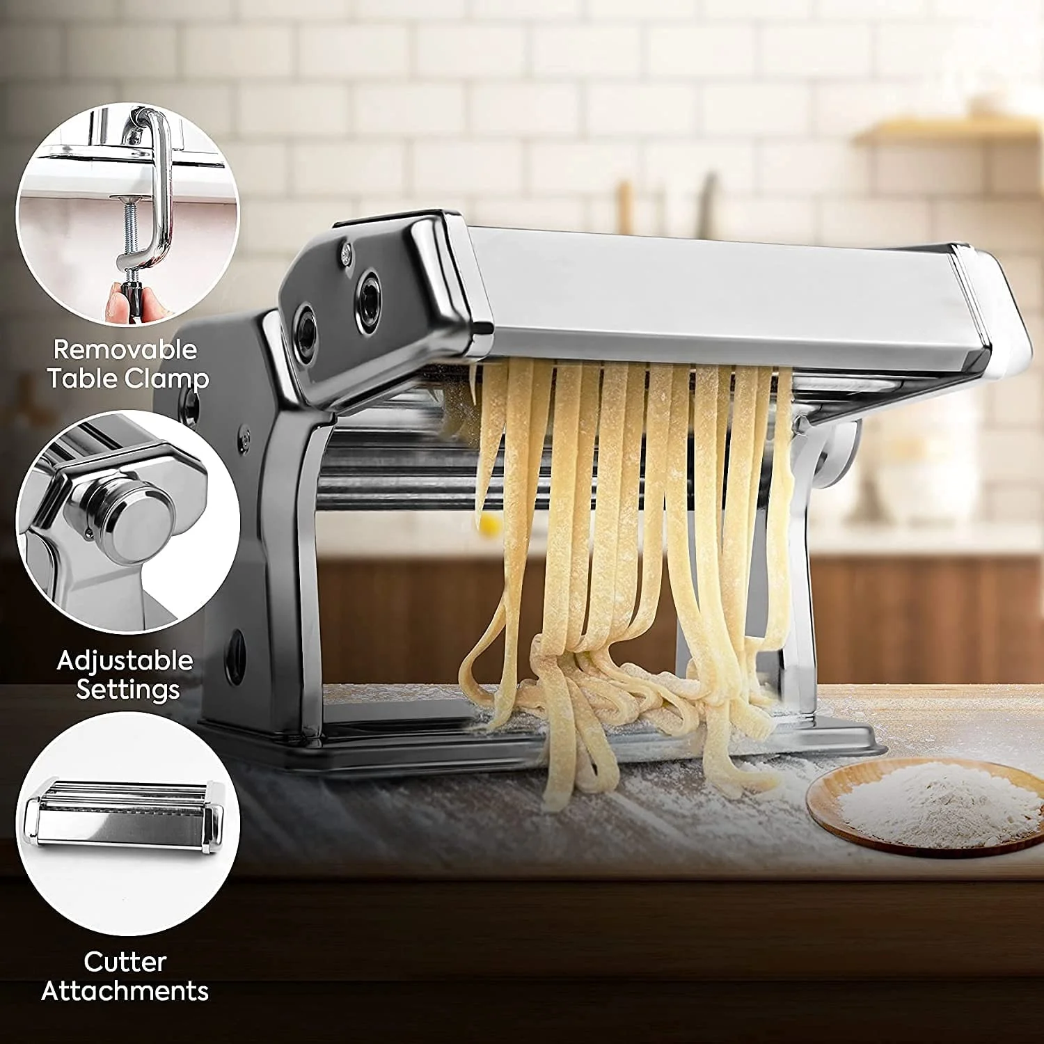 Pasta Maker Machine Adjustable Crank Roller Cutter Hand Press For