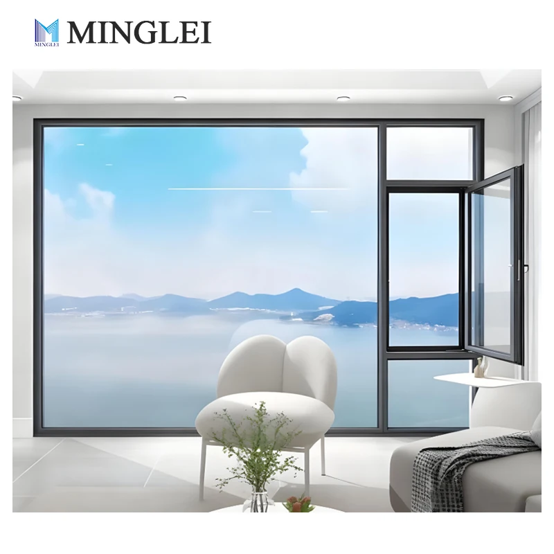 نافذة منتج جديد بإطار رفيع ثلاثي الزجاج، نوافذ عازلة للصوت من الألومنيوم بفتحة مزدوجة قابلة للإمالة والدوران والتأرجح، نموذج نافذة