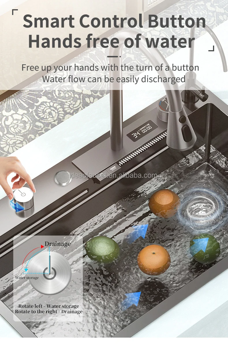 Deao Digital Display Stainless Steel Pull Out Waterfall Faucet Nano