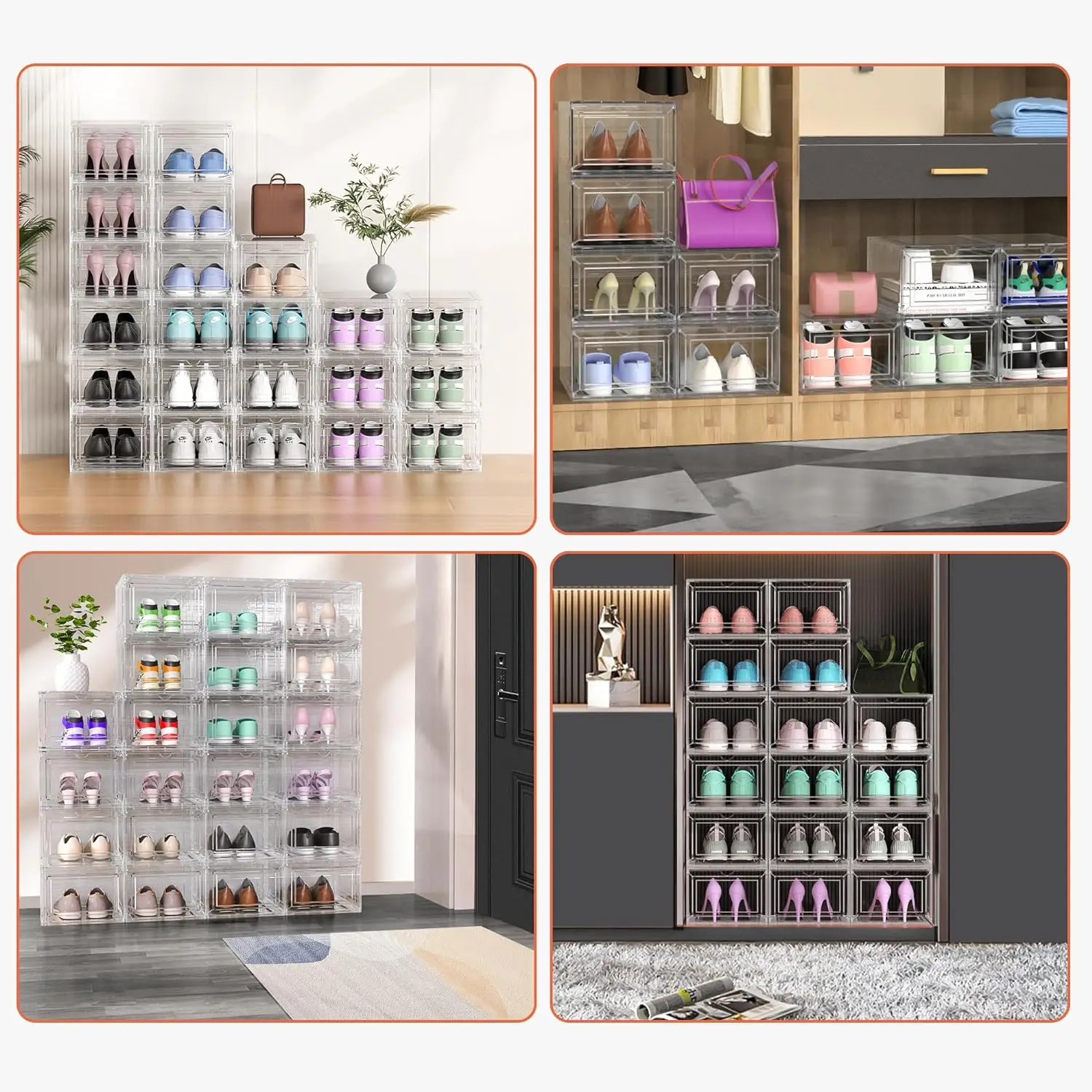 Kerykwan 3 Pack Clear Plastic Shoe Storage Box Rectangle Shape Transparent and Foldable Injection Technics