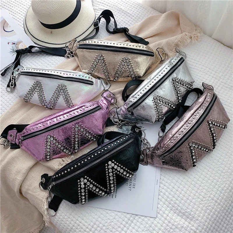 Rhinestone Fanny Pack - Latest 2024 Bling PU Belt Waist Bag display picture 3