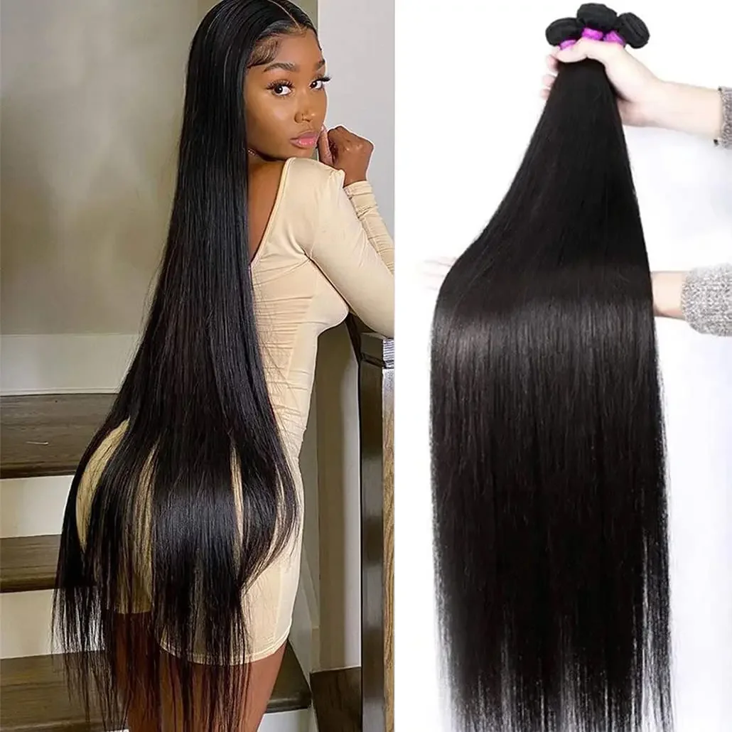 Rohe indische glatte Haarbündel 12A 30 32 Echthaarbündel brasilianische glatte Haarverlängerungen in Top-Qualität für Frauen_voghion.com