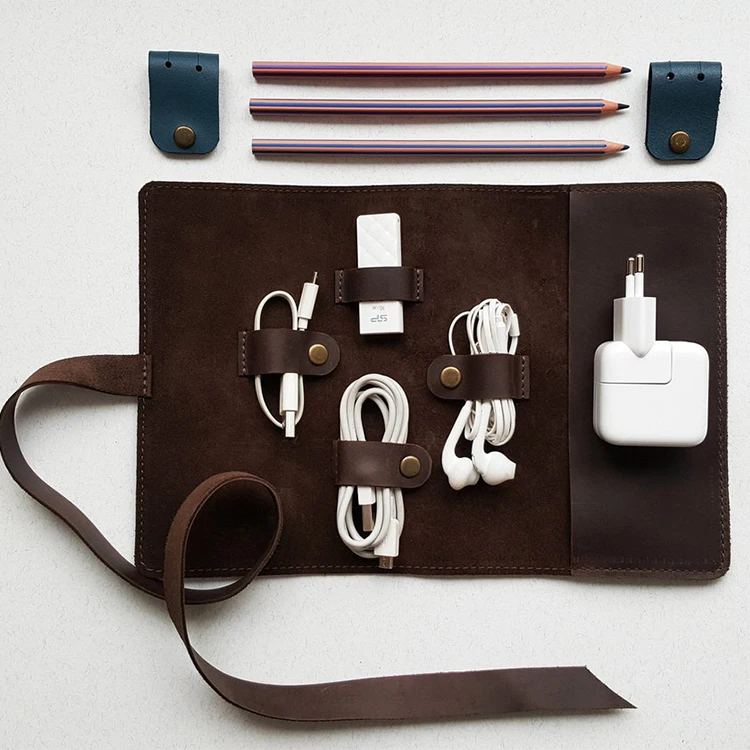 Leather Cord Organizer Personalized Cable Organizer Charger Organizer Earphone Holder Cord Roll Travel Case Usb Holder
