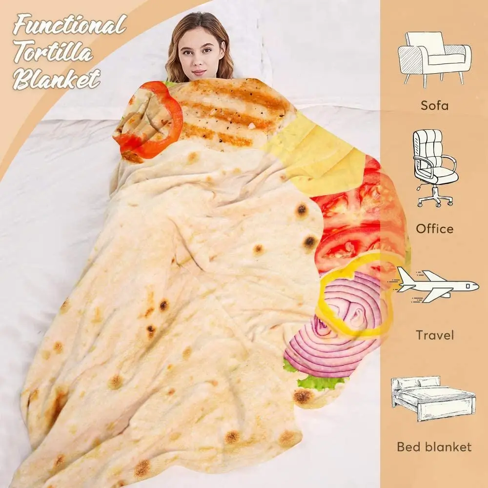 Custom Manufacturers Wholesale 100 Polyester Super Soft Burrito Tortilla Pizza Flannel Throw 3975